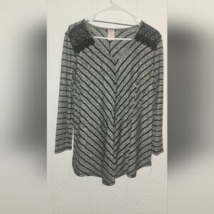 Faded Glory Black and Gray Striped Long Sleeve Top